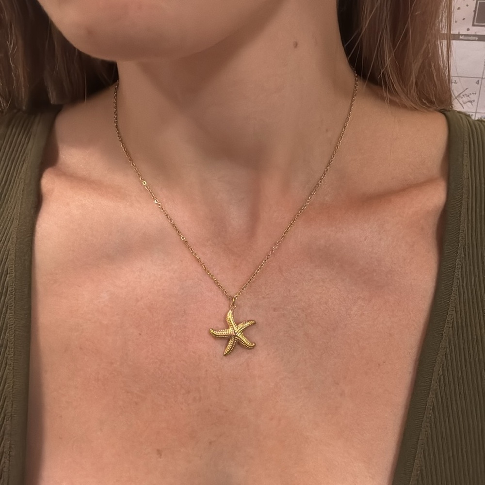 Gold Starfish Pendant Necklace stainless steel beach